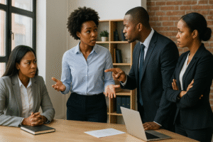 Professionals managing workplace conflict